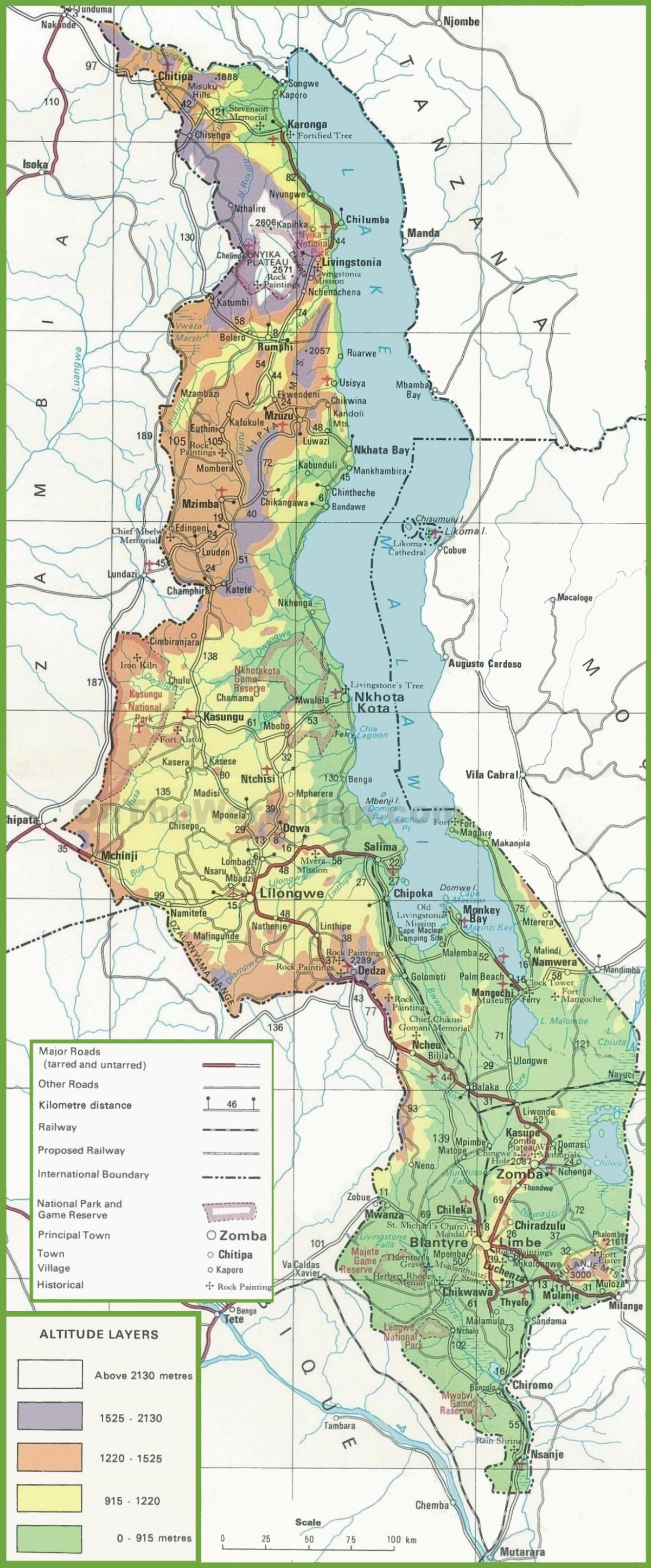 hartë fizike harta e Malavi