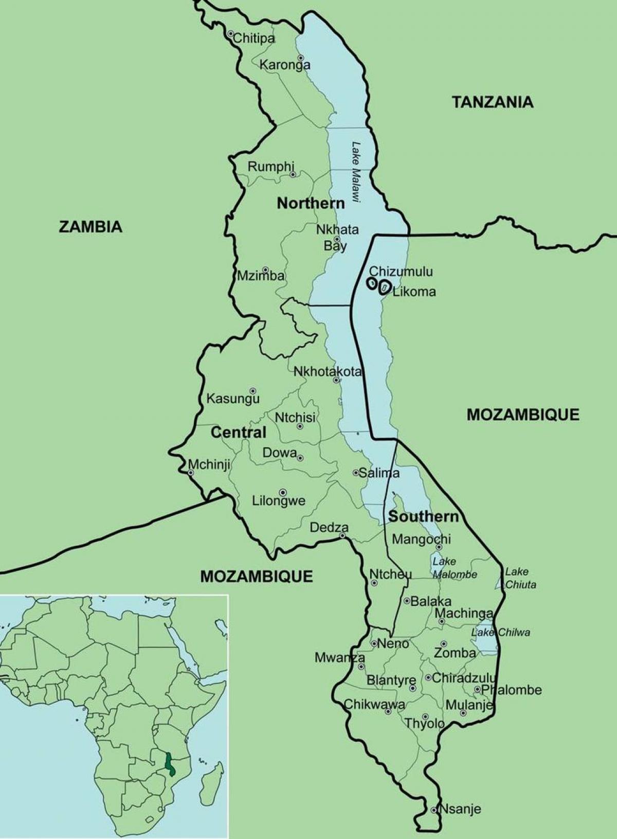 harta e Malavi treguar rrethe