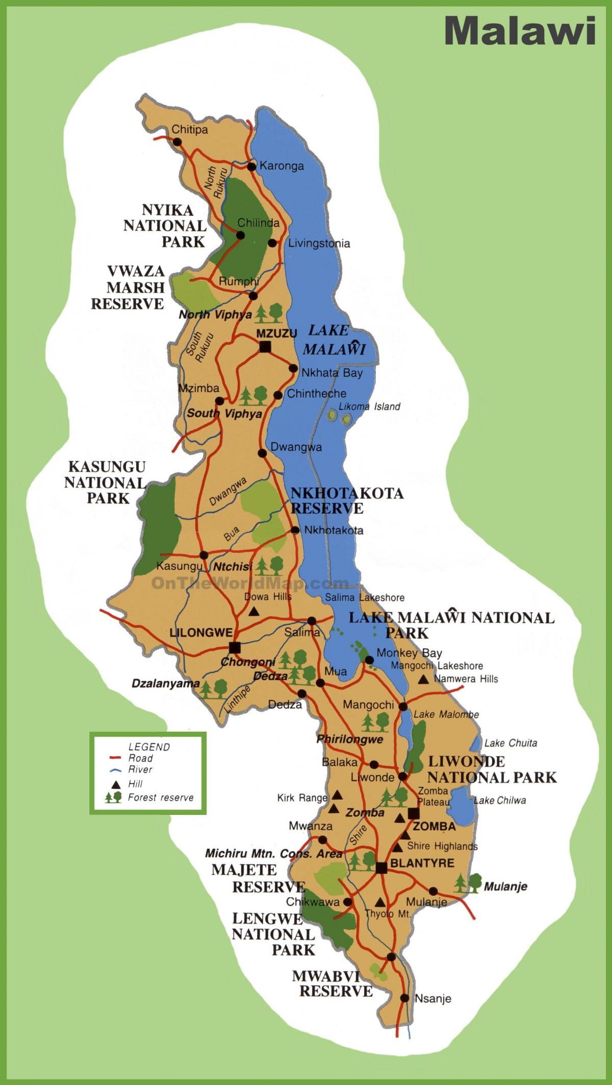 harta e Malavi dhe në vendet fqinje